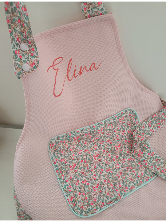 Tablier personnalisé nid d'abeille et liberty (choix de tailles)