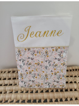 Protège carnet de santé coton floral personnalisable avec prénom