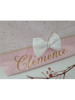 Trousse de toilette personnalisée double gaze blanche et or