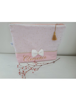 Trousse de toilette personnalisée double gaze blanche et or