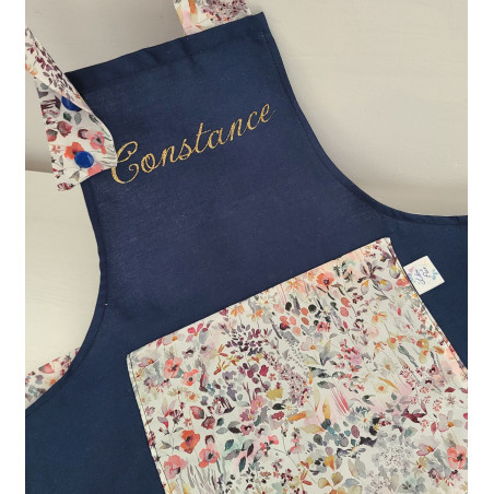 Tablier enfant personnalisé en coton marine et liberty Felda (tailles au choix)