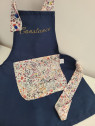 Tablier enfant personnalisé en coton marine et liberty Felda (tailles au choix)