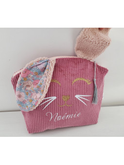 Trousse de toilette lapin personnalisée prénom en velours et liberty Meadow song