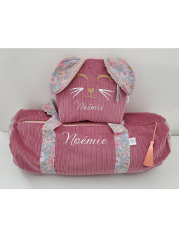Trousse de toilette lapin personnalisée prénom en velours et liberty Meadow song