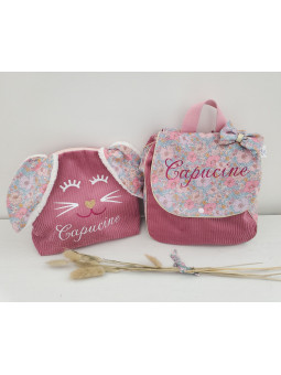 Trousse de toilette lapin personnalisée prénom en velours et liberty Meadow song