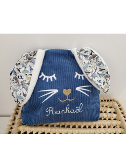 Trousse de toilette lapin personnalisée prénom en velours et liberty petits animaux