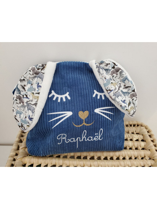 Trousse de toilette lapin personnalisée prénom en velours et liberty petits animaux