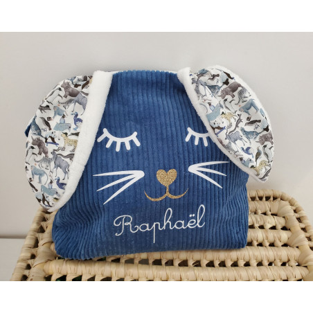 Trousse de toilette lapin personnalisée prénom en velours et liberty petits animaux
