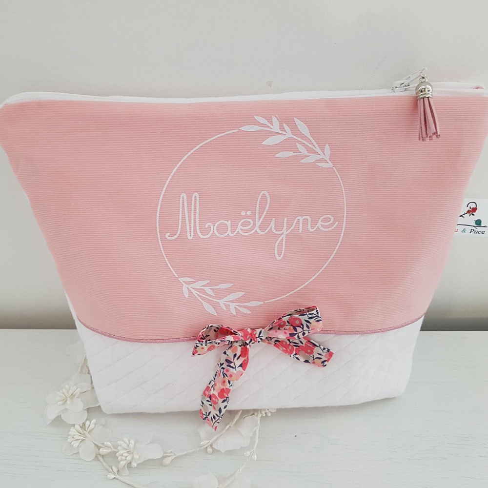 Trousse Rose personnalisée motif chouette-Trousse enfant prénom