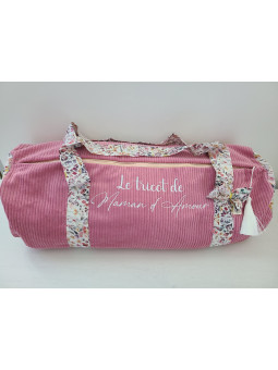 Sac bowling (sac week-end) en liberty Felda/ velours vieux rose, personnalisé