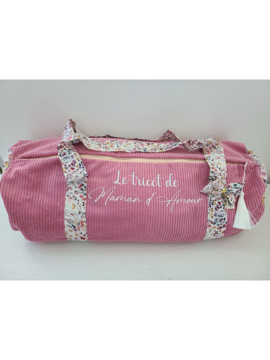 Sac bowling (sac week-end) en liberty Felda/ velours vieux rose, personnalisé