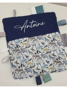 Doudou étiquettes liberty petits animaux personnalisé tout doux