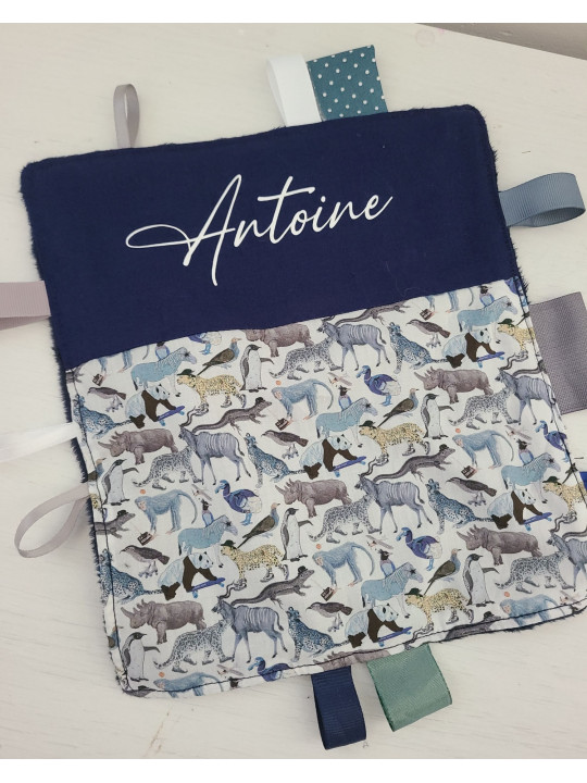 Doudou étiquettes liberty petits animaux personnalisé tout doux