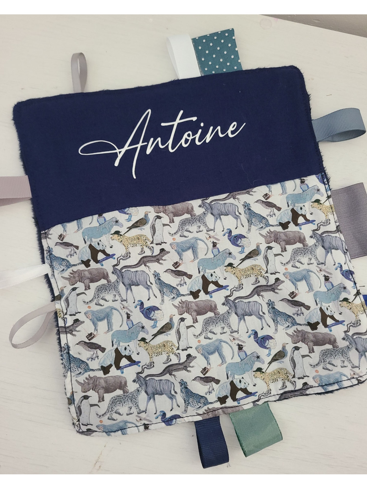 Doudou étiquettes liberty petits animaux personnalisé tout doux
