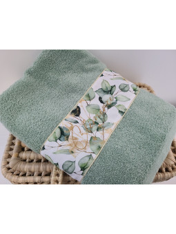 Drap de douche 70x140 vert coton eucalyptus personnalisé