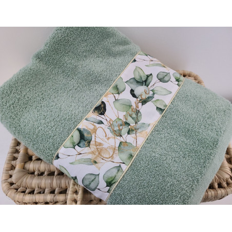 Drap de douche 70x140 vert coton eucalyptus personnalisé