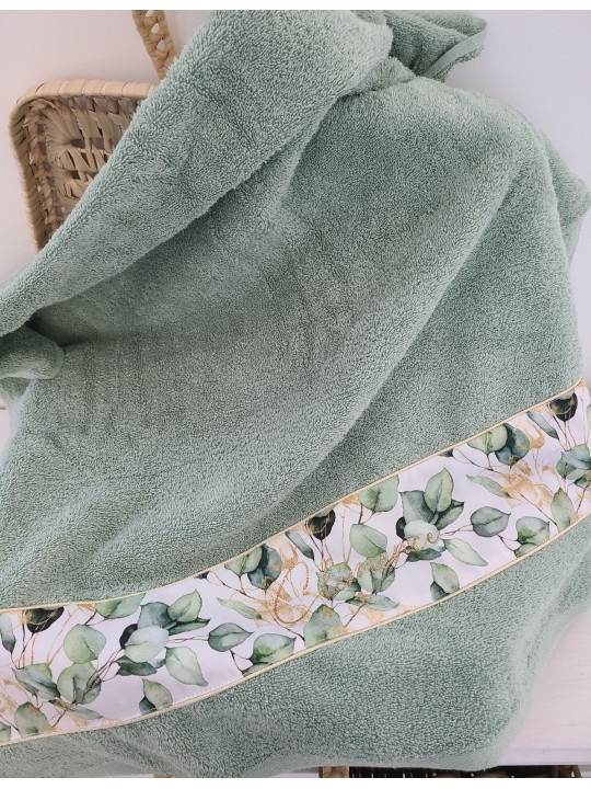 Drap de douche 70x140 vert coton eucalyptus personnalisé