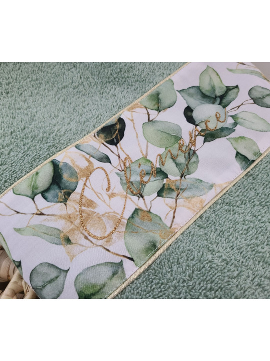 Drap de douche 70x140 vert coton eucalyptus personnalisé