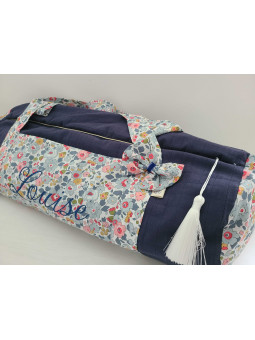 Sac week-end personnalisé en liberty Betsy porcelaine et matelassé marine