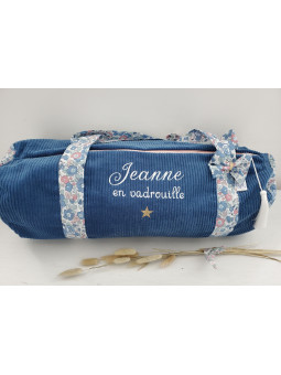 Sac bowling (sac week-end) en liberty Betsy asagao/ velours, personnalisé