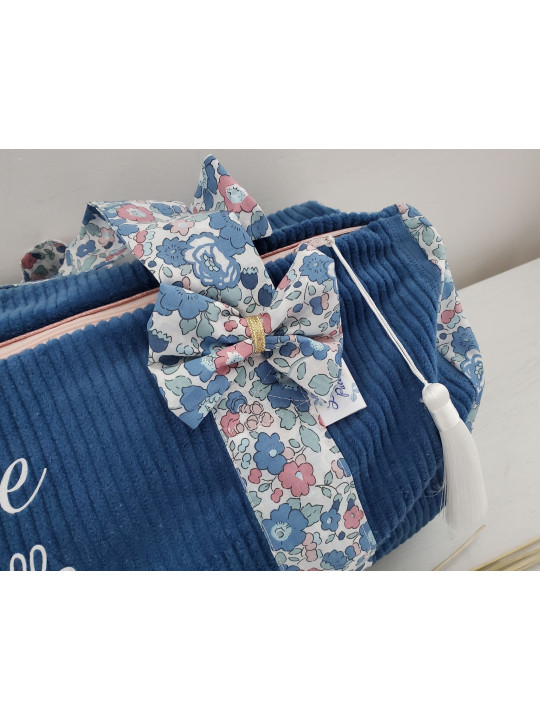 Sac bowling (sac week-end) en liberty Betsy asagao/ velours, personnalisé