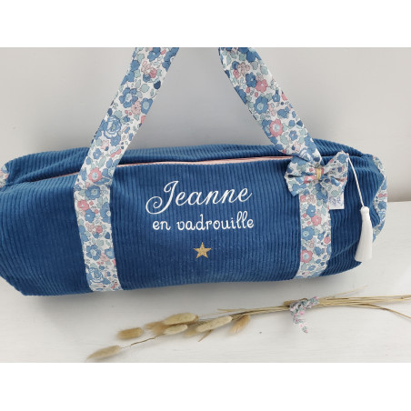 Sac bowling (sac week-end) en liberty Betsy asagao/ velours, personnalisé