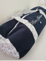 Sac bowling (sac week-end) en liberty Theo blue dust/ velours, personnalisé