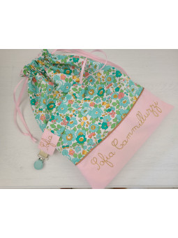 Sac pochon personnalisable pour crèche ou maternelle liberty Betsy émeraude