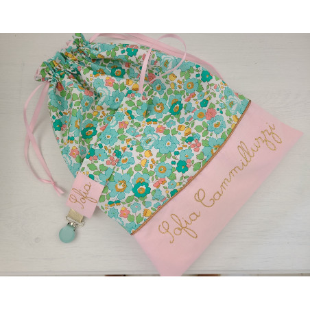 Sac pochon personnalisable pour crèche ou maternelle liberty Betsy émeraude