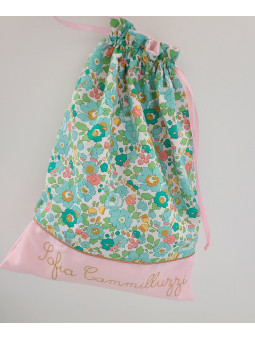Sac pochon personnalisable pour crèche ou maternelle liberty Betsy émeraude
