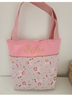 Tote bag personnalisé coton rose et licornes