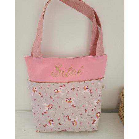 Tote bag personnalisé coton rose et licornes