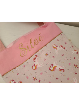 Tote bag personnalisé coton rose et licornes