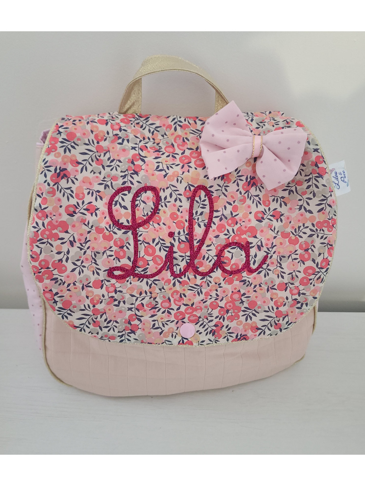 Cartable sac à dos personnalisable pour crèche ou maternelle liberty Wiltshire pois de senteur