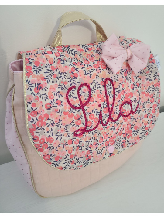 Cartable sac à dos personnalisable pour crèche ou maternelle liberty Wiltshire pois de senteur