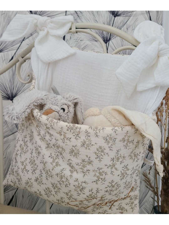 Range-pyjama ou range-doudou personnalisé double gaze fleurie