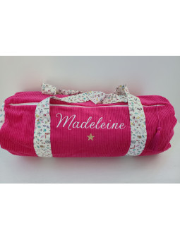 Sac bowling (sac week-end) en liberty petits animaux et fleurs/ velours, personnalisé