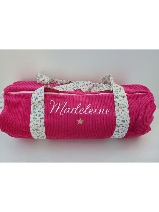 Sac bowling (sac week-end) en liberty petits animaux et fleurs/ velours, personnalisé