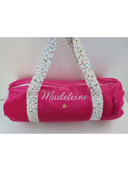 Sac bowling (sac week-end) en liberty petits animaux et fleurs/ velours, personnalisé