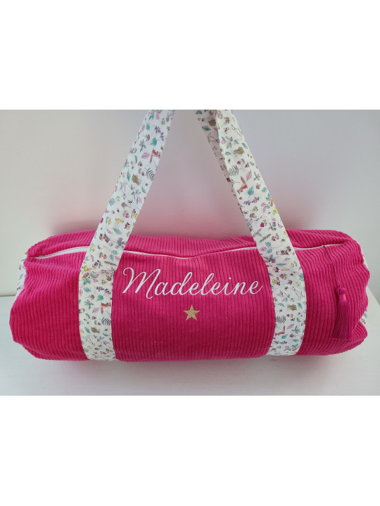 Sac bowling (sac week-end) en liberty petits animaux et fleurs/ velours, personnalisé