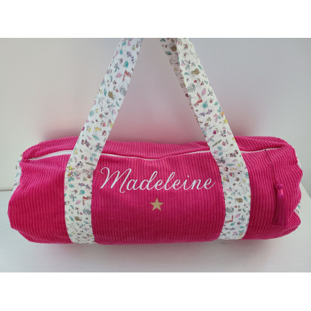 Sac bowling (sac week-end) en liberty petits animaux et fleurs/ velours, personnalisé