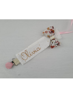 Attache tétine personnalisée, double gaze et liberty Felda