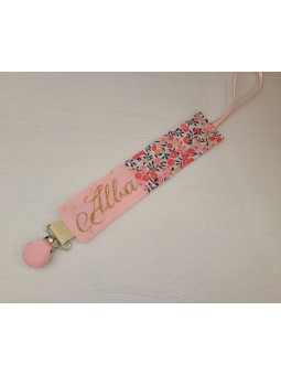 Attache tétine liberty Wiltshire pois de senteur / double gaze personnalisée