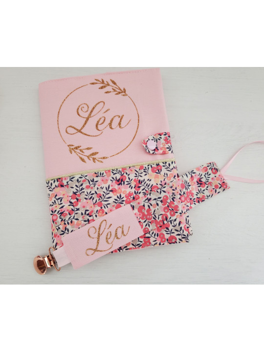 Attache tétine liberty Wiltshire pois de senteur / double gaze personnalisée