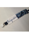 Attache tétine liberty Wiltshire bleu gris personnalisée