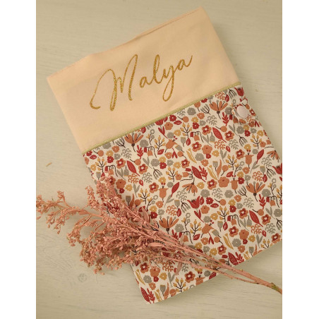Protège carnet de santé coton floral terracotta personnalisable avec prénom