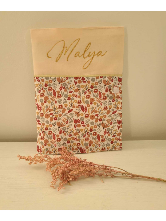 Protège carnet de santé coton floral terracotta personnalisable avec prénom