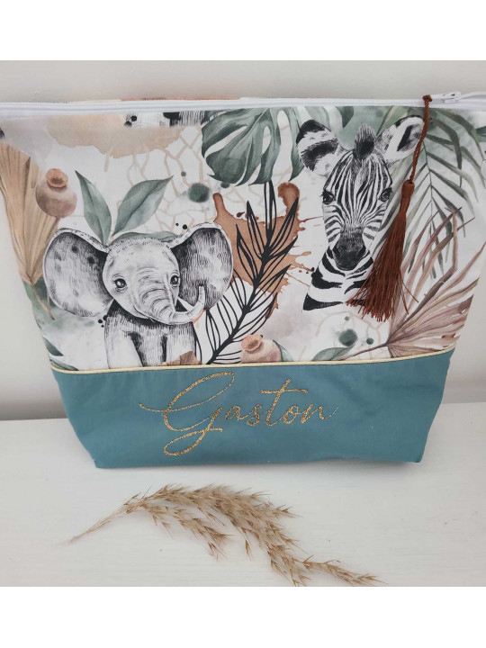 Trousse de toilette personnalisée, thème jungle