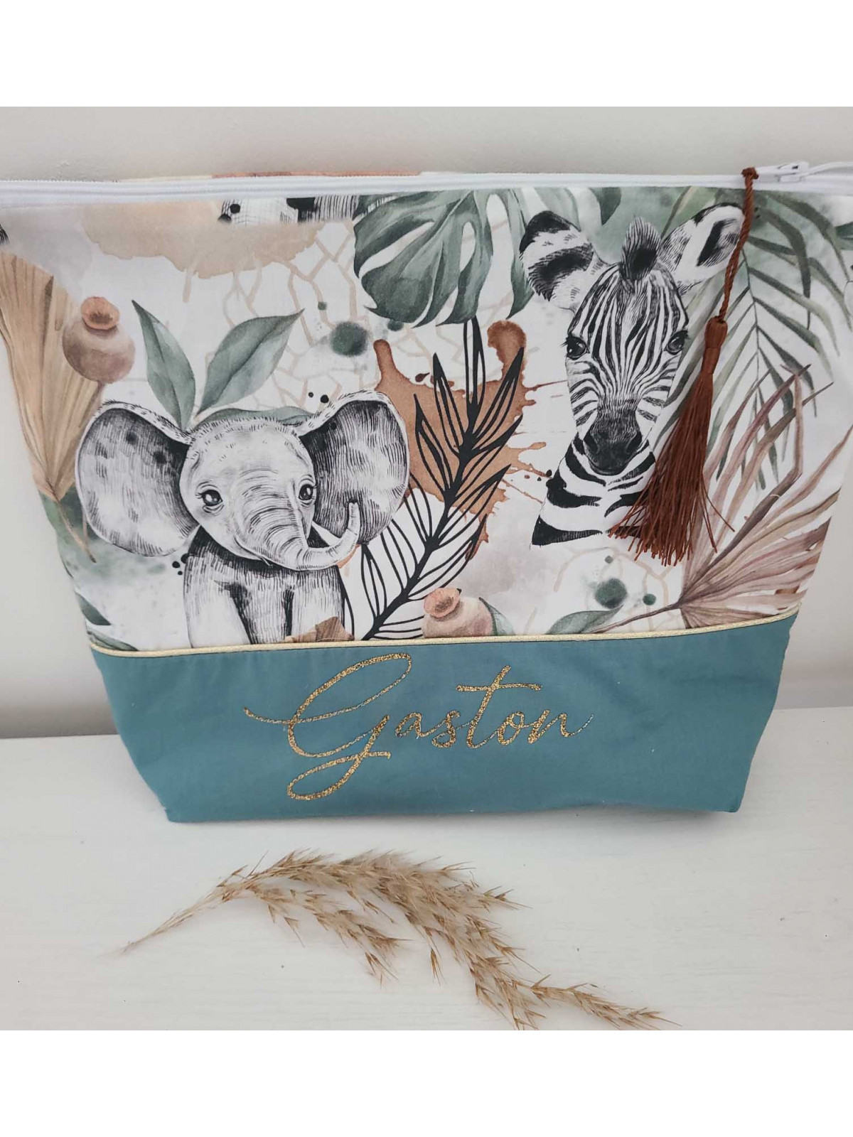 Trousse de toilette personnalisée, thème jungle