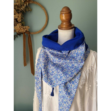 Chèche liberty Betsy Ann et double gaze bleu roy